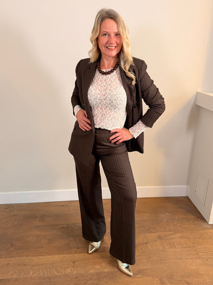 LOD of Love - Pantalon Met Fijne Streep – Chocoladebruin