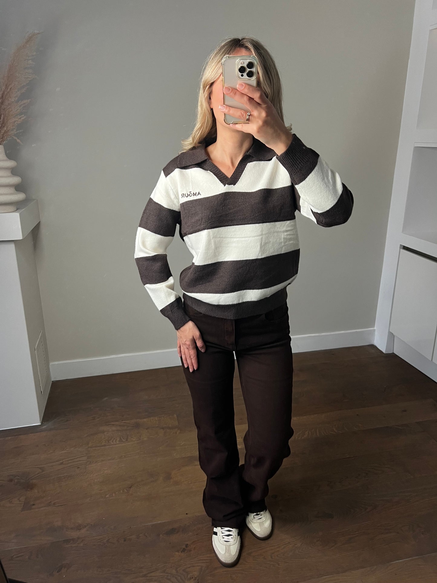 LOD Of Love - Donkerbruine Amour Strepen Polo Knit