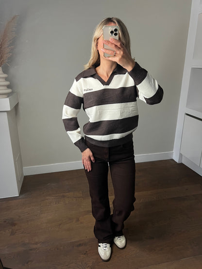 LOD Of Love - Donkerbruine Amour Strepen Polo Knit