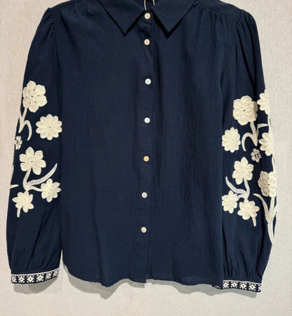 LOD of Love – Navy Bloemenblouse van Katoen