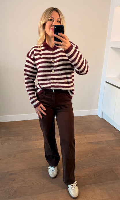 LOD of Love – Gestreept Fluffy Vest Burgundy