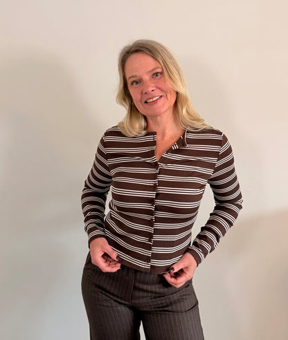 LOD of Love – Gestreept Vest met Knoopjes Bruin Wit