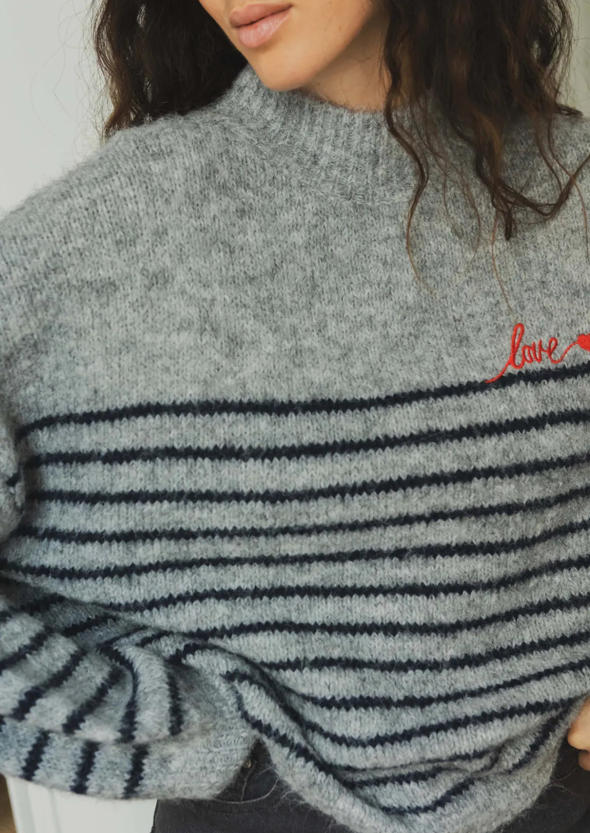 LOD Of Love - Gestreepte Trui Love Grijs