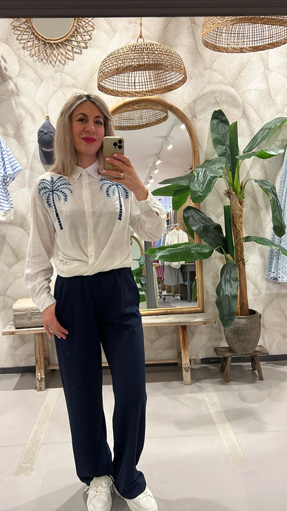 LOD of Love – Witte Blouse met Palmbomen Borduursel