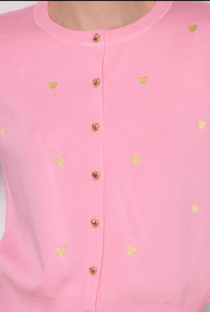 LOD of Love - Roze Vest met Gouden Hartjes Borduursel