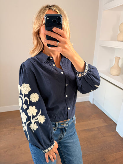 LOD of Love – Navy Bloemenblouse van Katoen