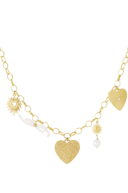 LOD of Love – Gouden Ketting met Hartjes, Zonnetjes en Parelbedels