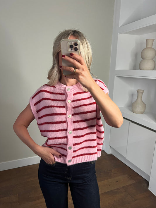 LOD of Love –  Gestreept Gilet Isa Roze/Bordeaux