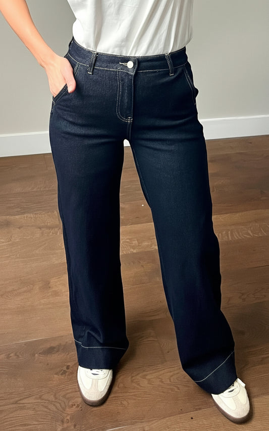 LOD of Love - Denim Crush High Waist Wide Leg Jeans in Donkerblauw