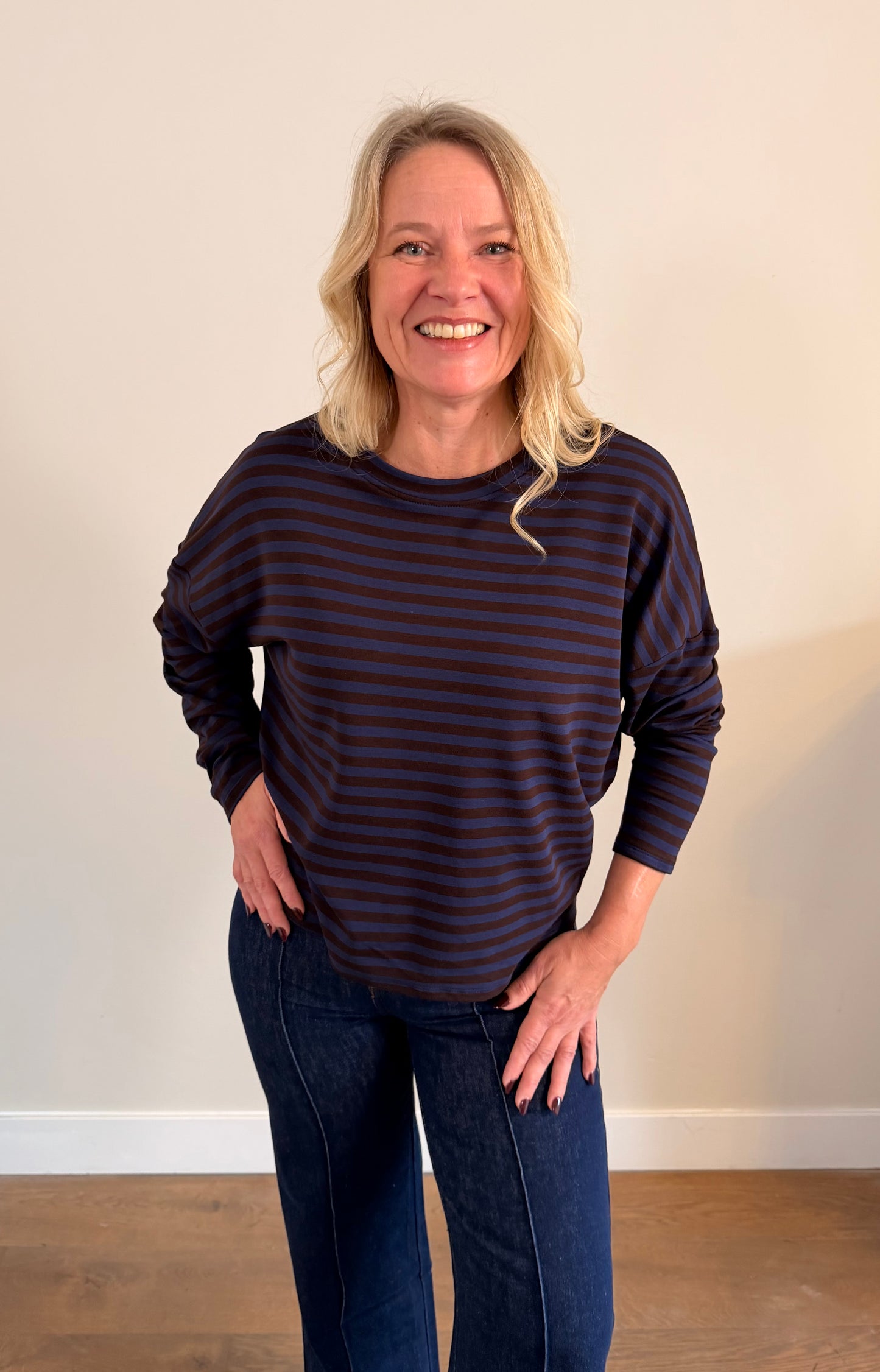 LOD of Love – Gestreepte Top Donkerblauw Bruin