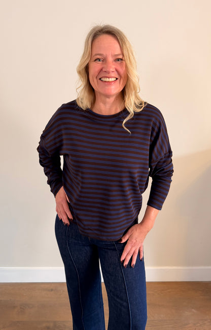 LOD of Love – Gestreepte Top Donkerblauw Bruin