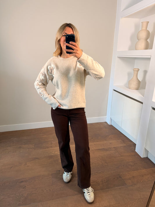 LOD Of Love - Flower Mood Gebreide Trui  Taupe