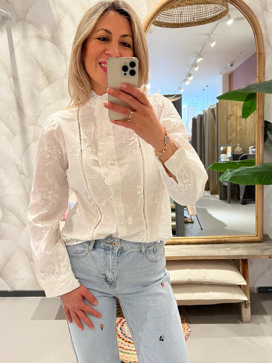 LOD of Love –  Broderie Blouse Lange Mouw Wit