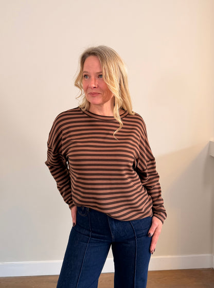 LOD of Love – Gestreepte Top Bruin Camel