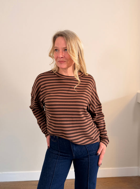 LOD of Love – Gestreepte Top Bruin Camel