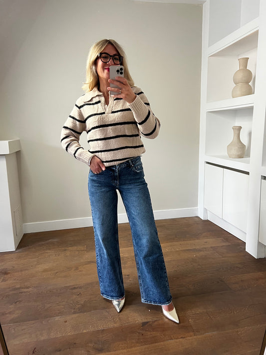 LOD Of Love -Beige Gestreepte Polo Trui