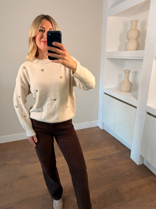 LOD Of Love - Ecru Sweater Golden Hearts