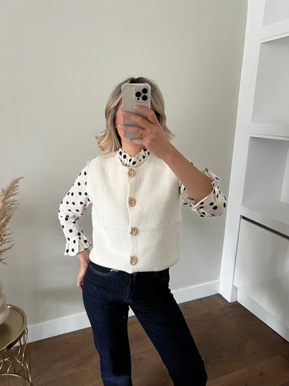 LOD of Love – Offwhite Gebreid Gilet Met Schelpknoop