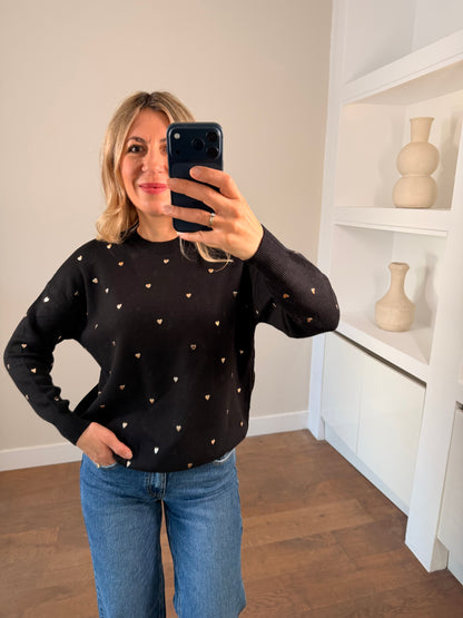 LOD Of Love - Striped Sweater Beige Brown With Embroidered Flower Sleeve