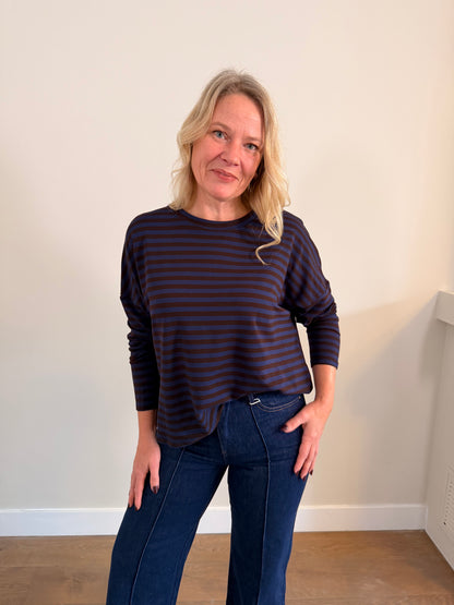 LOD of Love – Gestreepte Top Donkerblauw Bruin