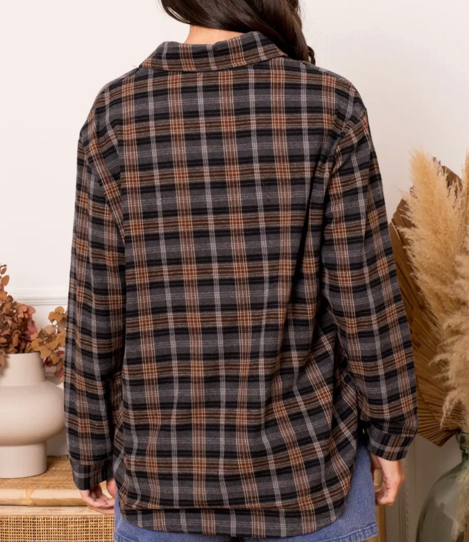 LOD of Love –  Grijs/Bruin Geruite Blouse