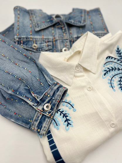 LOD of Love – Witte Blouse met Palmbomen Borduursel