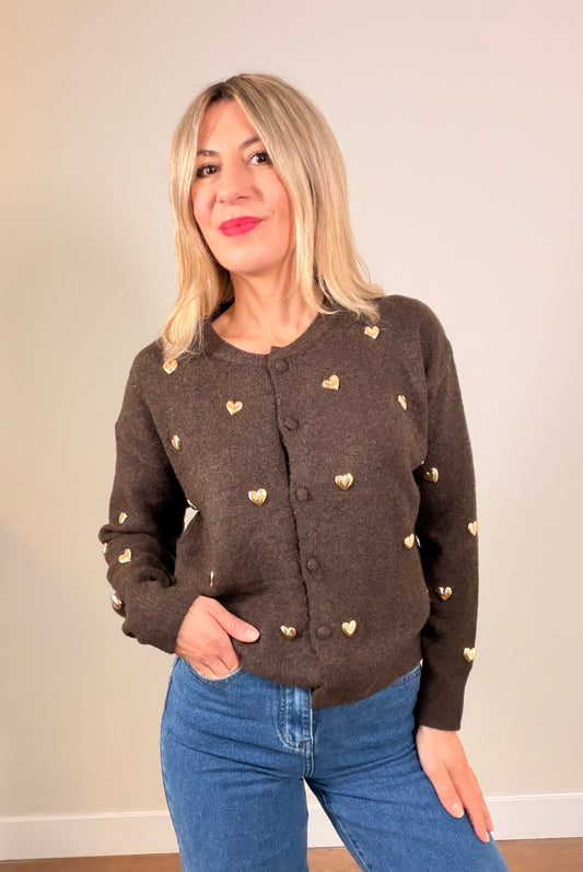 LOD of Love – Chocoladebruin Vest met Gouden Hartjes