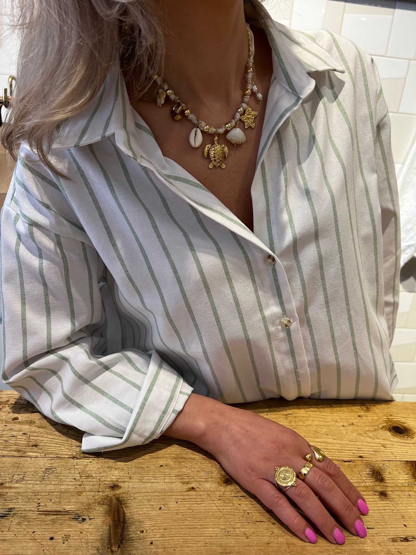 LOD of Love – Basis Overhemdblouse Wit/Groen