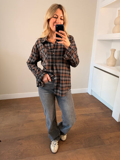 LOD of Love –  Grijs/Bruin Geruite Blouse