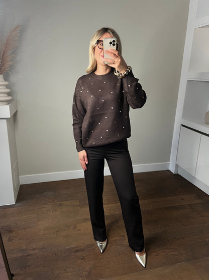 LOD Of Love - Chocoladebruine Trui met Gouden Hartjes