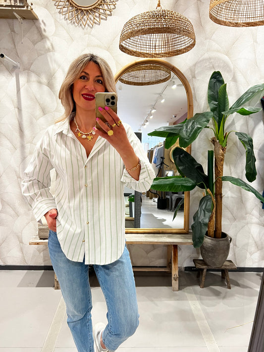 LOD of Love – Basis Overhemdblouse Wit/Groen