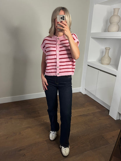 LOD of Love –  Gestreept Gilet Isa Roze/Bordeaux