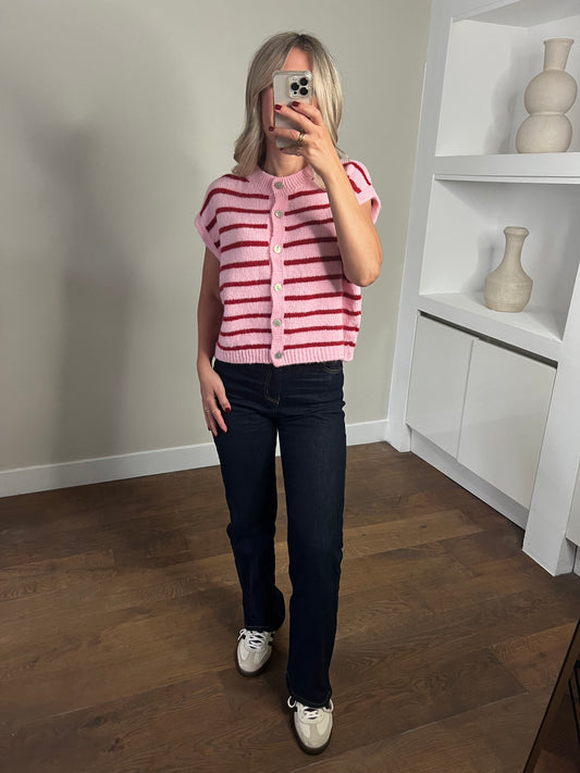 LOD of Love –  Gestreept Gilet Isa Roze/Bordeaux