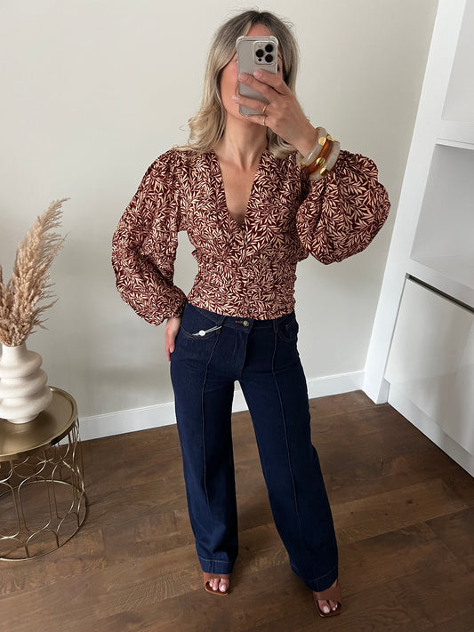LOD of Love – Emma Top met Bladprint en Pofmouw Roestbruin