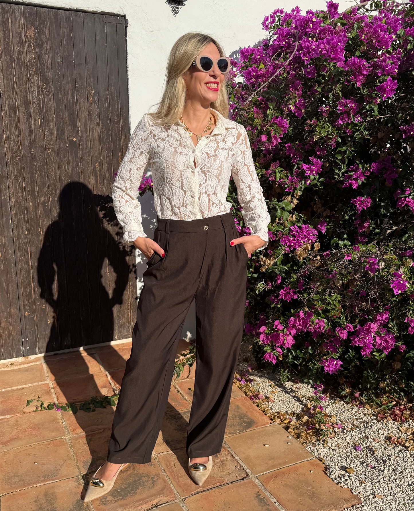 LOD of Love - High Waist Wide Leg Pantalon Donkerbruin