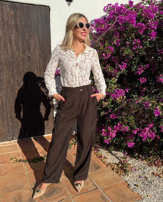 LOD of Love - High Waist Wide Leg Pantalon Donkerbruin