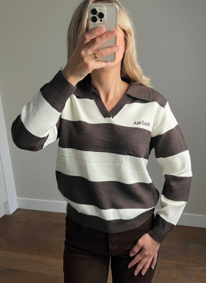 LOD Of Love - Donkerbruine Amour Strepen Polo Knit