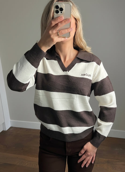 LOD Of Love - Donkerbruine Amour Strepen Polo Knit