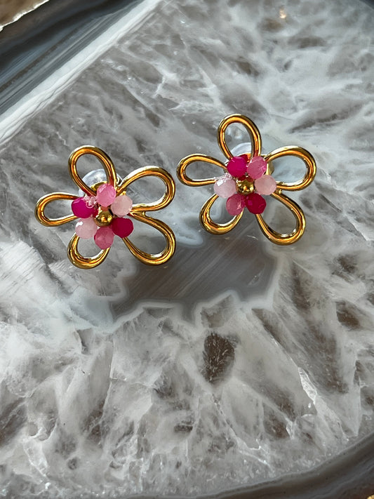 LOD of Love – Golden Pink Flower Oorbellen