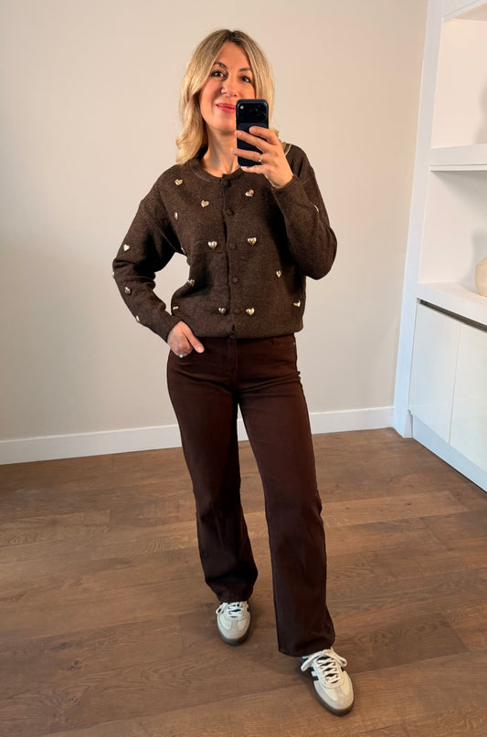 LOD of Love – Chocoladebruin Vest met Gouden Hartjes