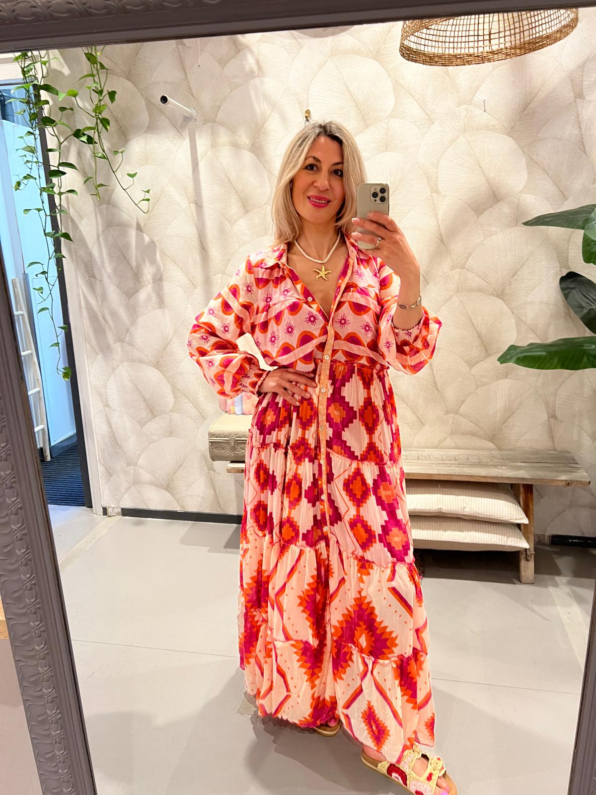 LOD of Love – Boho Maxi Jurk in Fuchsia & Oranje