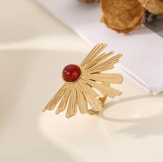 LOD of Love - Solar Flare Ring Statement Ring met Rode Steen