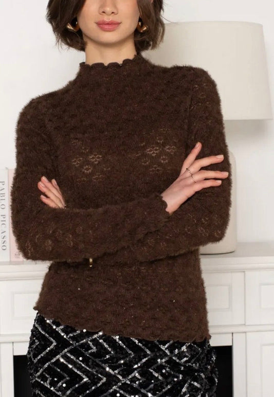 LOD of Love – Zachte Fluffy Lace Top met Stretch Brown