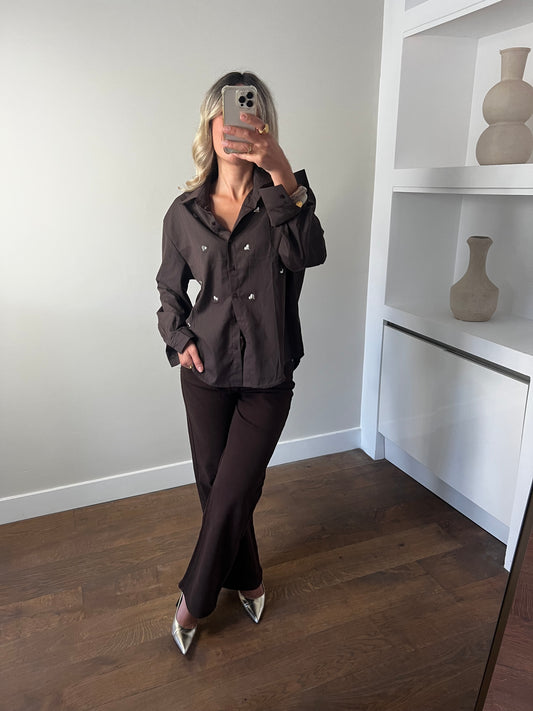 LOD of Love – Bruin Blouse Met Hartjesdetails