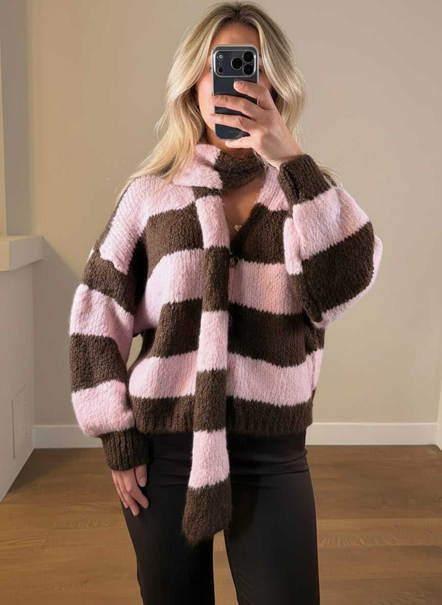 LOD of Love – Gestreept Vest met Bijpassende Sjaal Roze & Bruin