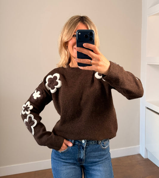 LOD Of Love - Flower Mood Gebreide Trui  Bruin