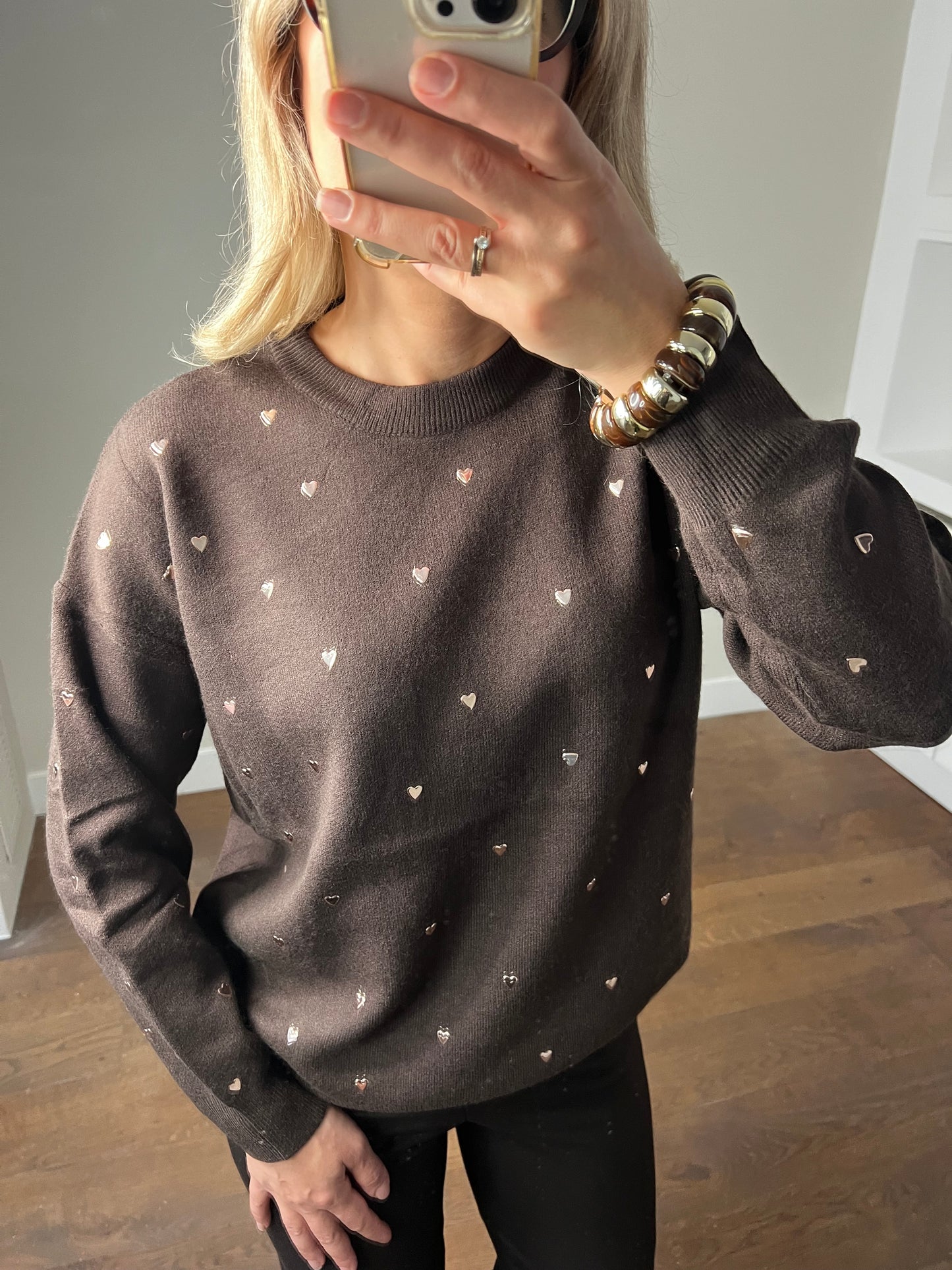 LOD Of Love - Chocoladebruine Trui met Gouden Hartjes