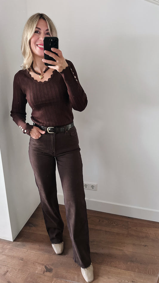 LOD Of Love - Elegante Ribtop met Goudkleurige Knoopdetails