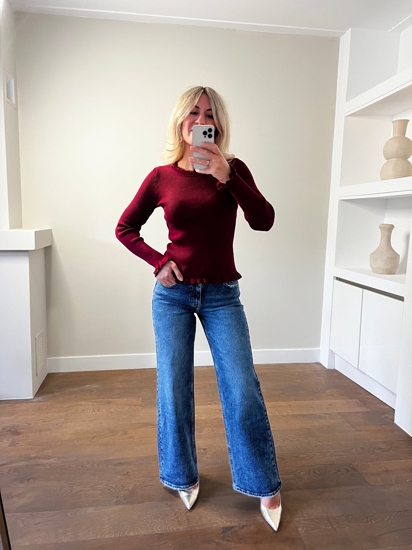 LOD Of Love - Rib Top met Volants & Kantdetail - Bordeaux