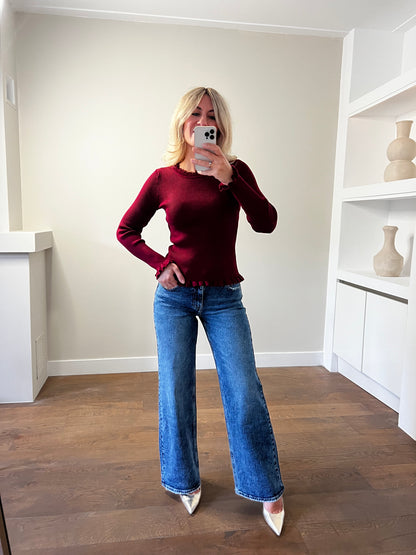 LOD Of Love - Rib Top met Volants & Kantdetail - Bordeaux